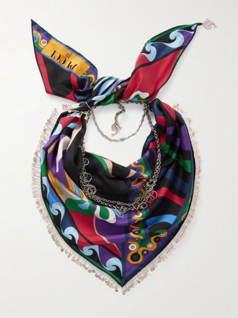 Embellished Printed Silk-twill Scarf