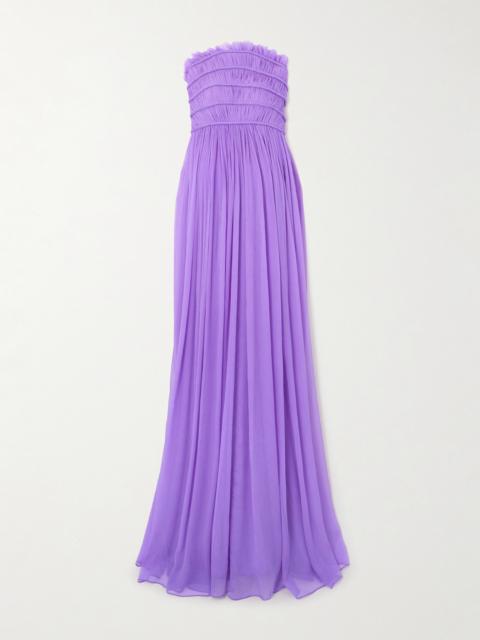 Strapless Ruched Pleated Silk-crepon Gown