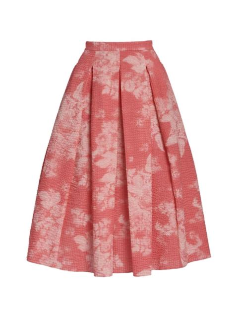 pleated floral-print midi skirt