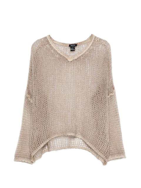 V-neck open-work sweater