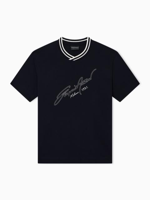 SLIM-FIT, HEAVY JERSEY T-SHIRT WITH LOGO SIGNATURE EMBROIDERY