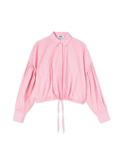 MSGM Poplin seersucker crop shirt with puffed sleeves | REVERSIBLE