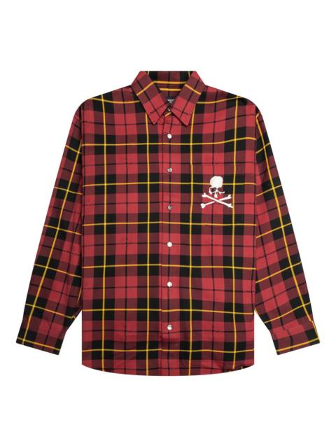 skull-embroidered plaid shirt