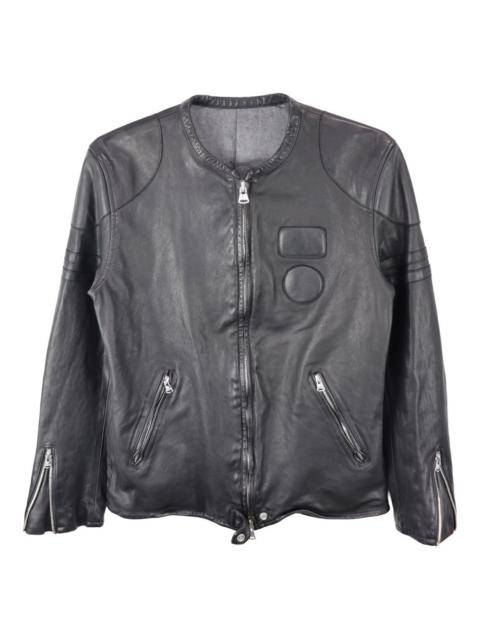 embossed-logo leather jacket