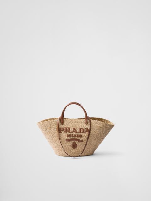 Large woven fabric and leather tote bag