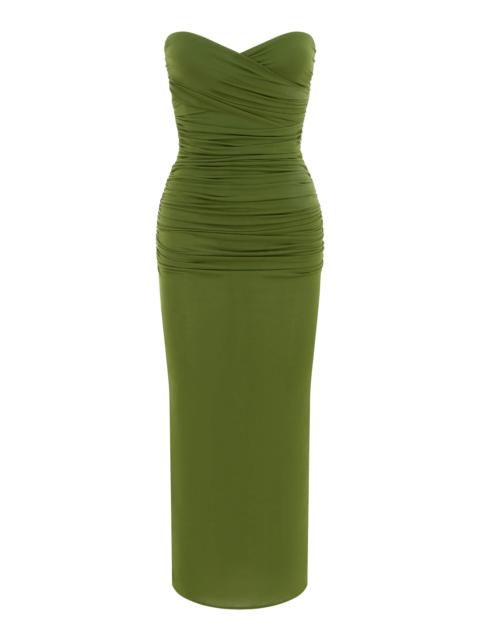 Ruched Jersey-Crepe Midi Dress green