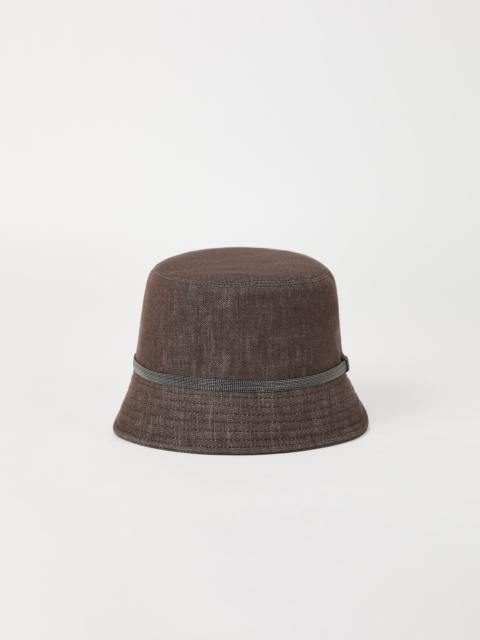 Cotton denim-effect twill bucket hat with shiny band