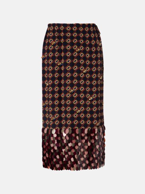 Printed sequined silk midi skirt