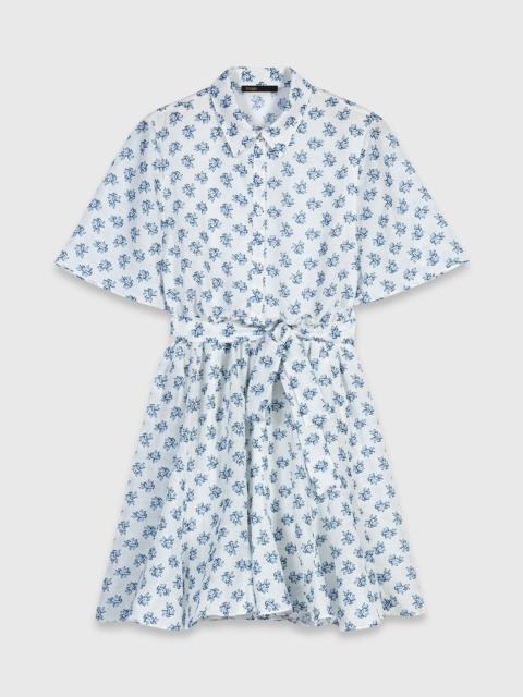 Short patterned linen-blend dress