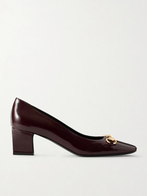 Signora Horsebit-embellished Glossed-leather Pumps