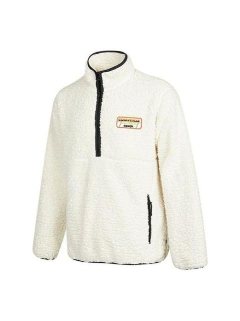 Men's Converse Logo Half Zipper lamb's wool Stand Collar Jacket Creamy White 10023063-A03