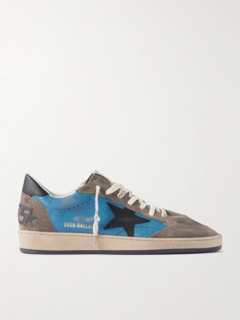 Ball Star Suede-Trimmed Distressed Leather Sneakers Blue