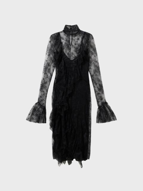 CHANTILLY LACE MIDI DRESS WITH FLOUNCES