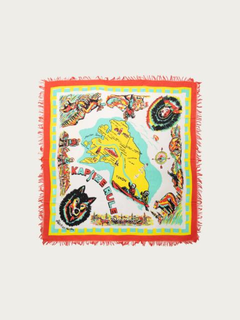 Rayon Fringe Stole (YUKON Life Map)40x40 - Natural