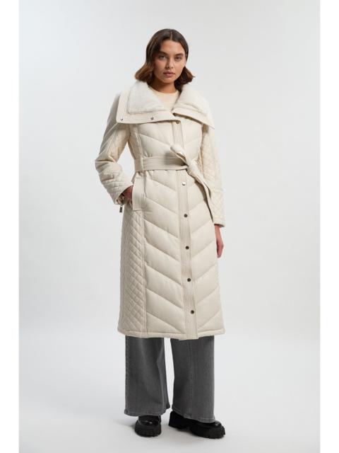 Padded Faux Leather & Faux Fur Mix Midi Coat