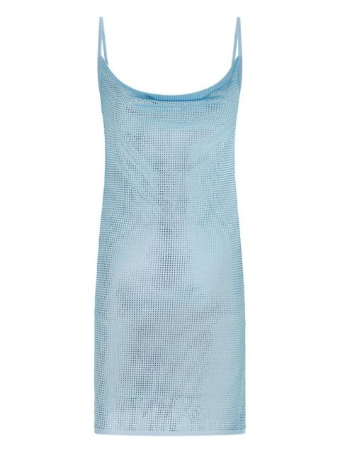 cowl-neck rhinestone mini dress