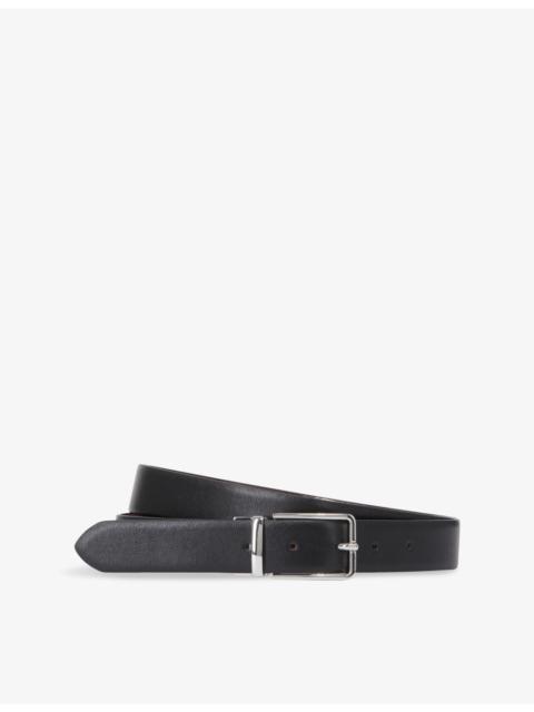 Logo-engraved buckle leather belt