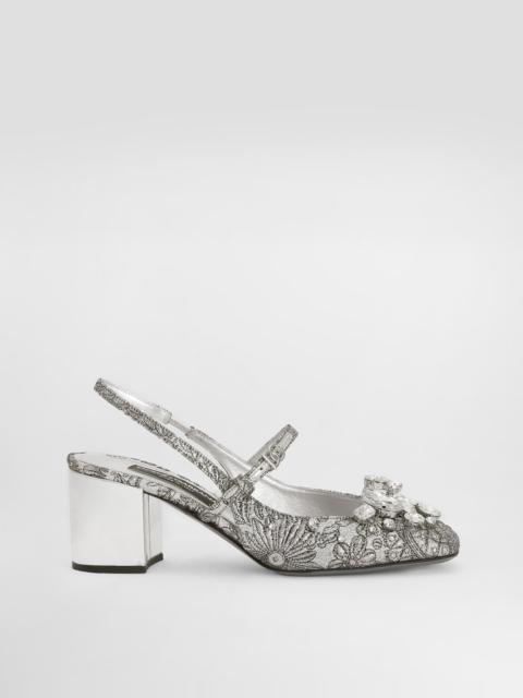 Brocade slingback with embroidery and stones