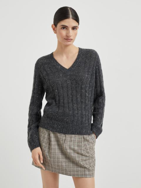 Mohair, cotton and wool dazzling cable sweater