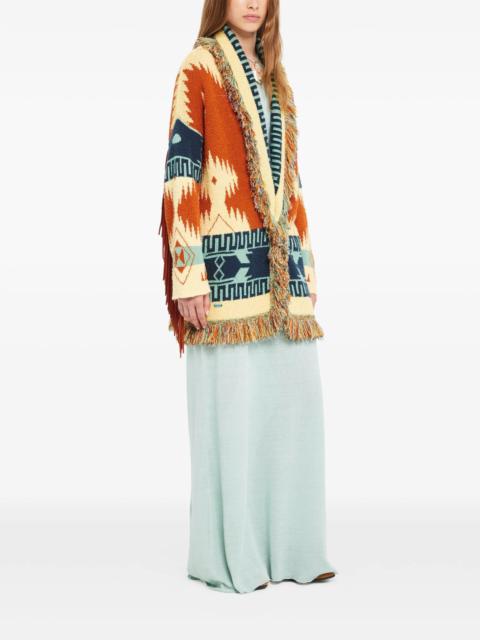 Alanui Golden Dusk Geometric-pattern Fringed Cardi-coat