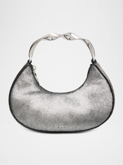 Nixi Crescent Calf Hair Top-Handle Bag