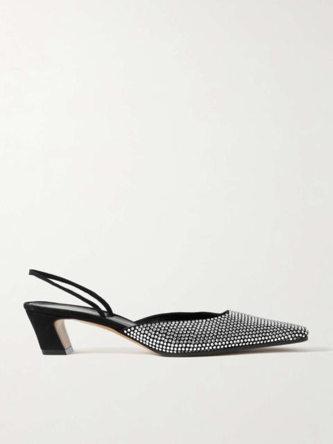 Roosevelt crystal-embellished suede slingback pumps