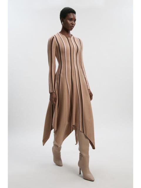 Stripe Viscose Blend Asymmetric Hem Knit Midi Dress