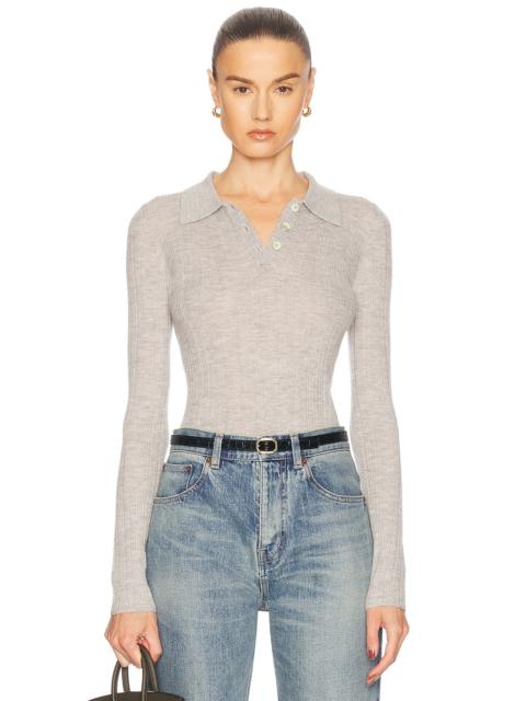 Cashmere Silk Rib Pointelle Knit Polo