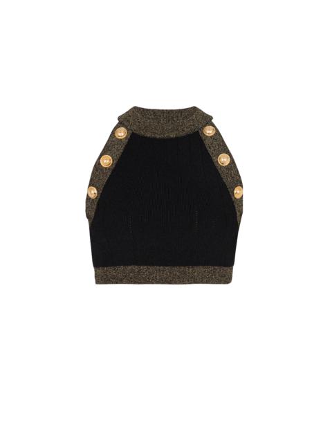 Gold-trimmed knit crop top