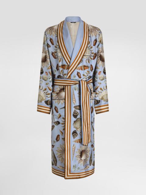 Shell-print silk twill robe