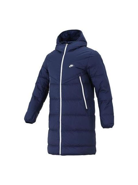 Nike Logo mid-length Sports hooded down Jacket Navy Blue DD6789-410