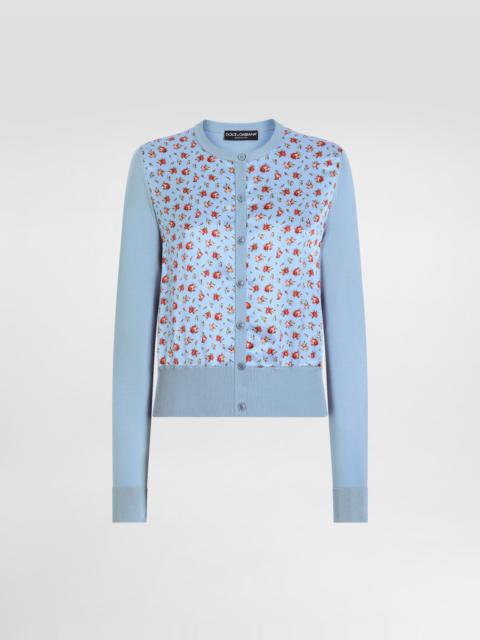 Small rose-print satin cardigan