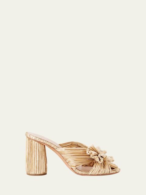 Penny Pleated Metallic Slide Sandals