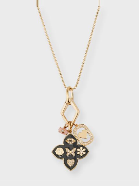 14K Yellow Gold Enamel Icon Moroccan Flower Pendant Necklace with Diamonds