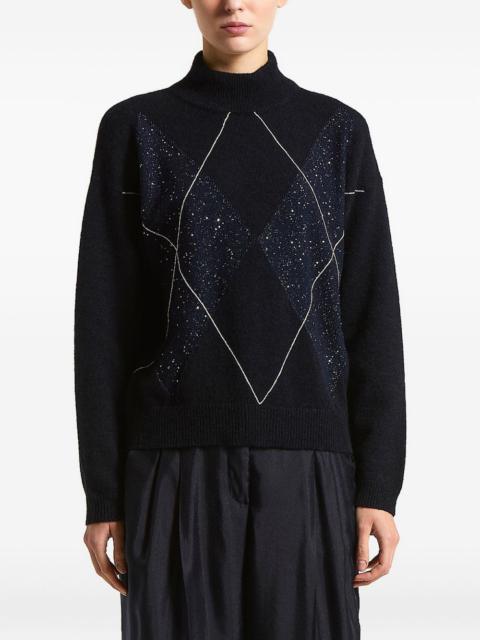 argyle-pattern embellished sweater