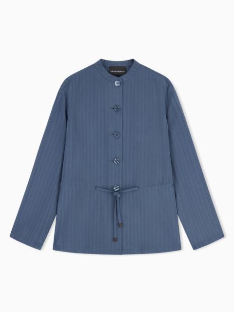 PINSTRIPED FLUID FABRIC GURU-COLLAR JACKET