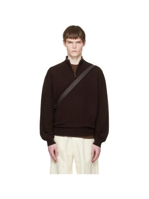 Brown Pure Cashmere Knit Half Zip LS Sweater