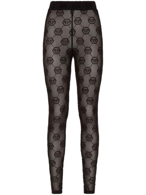 monogram-pattern tulle leggings