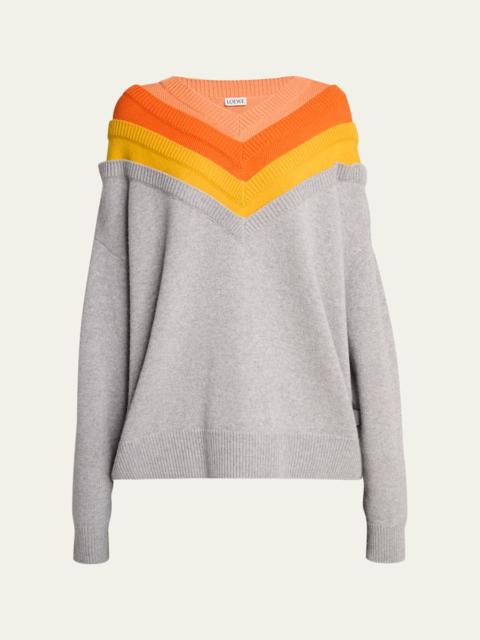 Layered V-Neck Wool Oversized Sweater