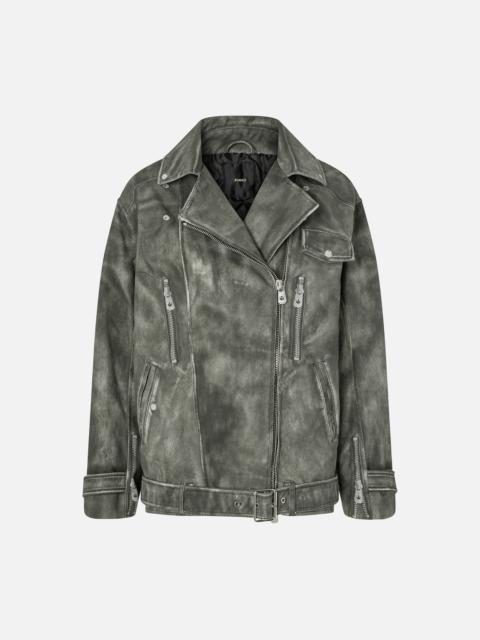 JACKET WITH LEATHER-EFFECT TROMPE-L'ŒIL PRINT
