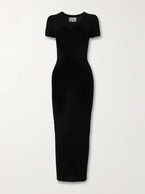 Aruba pointelle-knit midi dress Black