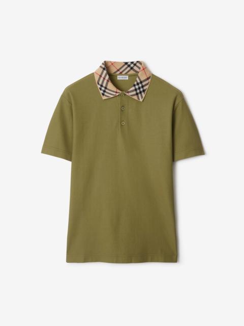 Check Collar Cotton Polo Shirt