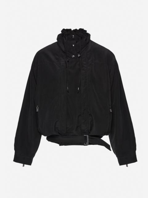 High-neck silk bomber jacket in black