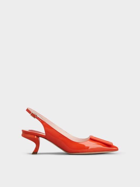 Virgule Lacquered Buckle Slingback Pumps in Patent Leather