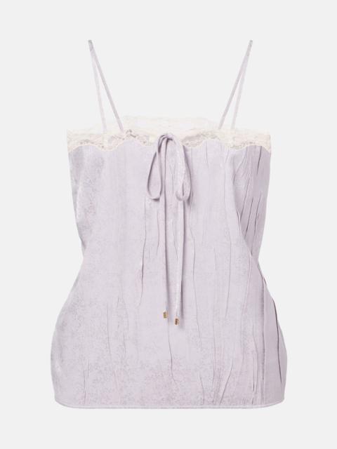 Lace-trimmed silk top