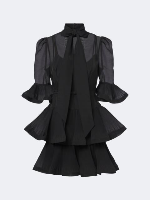 Pleated tie-neck minidress