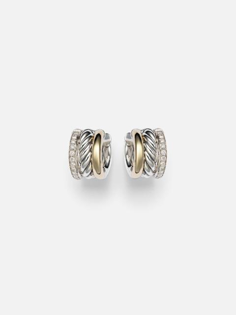 DY Mercer® sterling silver and 18kt gold huggie earrings with diamonds
