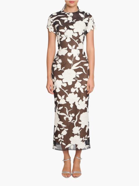 LEATHER GUIPURE SHEATH MAXI DRESS