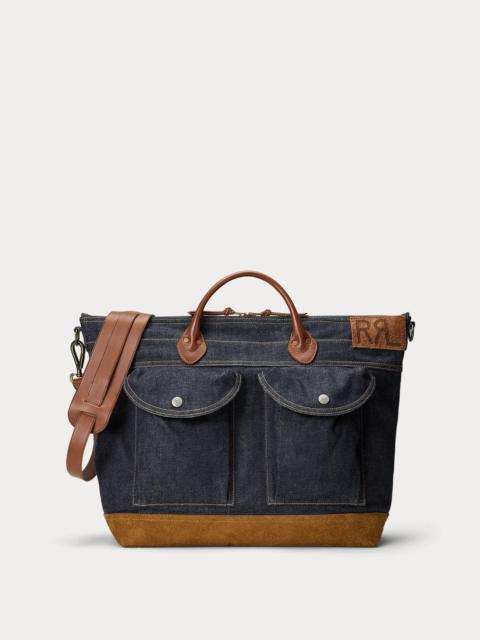 Leather-Trim Indigo Denim Tote