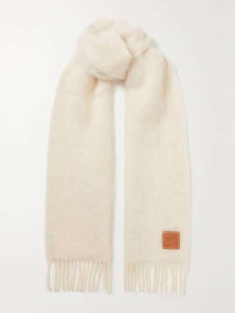 Leather-trimmed Fringed Mohair-blend Scarf
